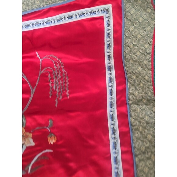 Vintage Chinese Silk/Satin Embroidered Square Throw Pillow, 15” Inches - Picture 6 of 12